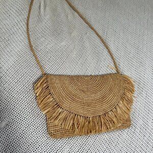Boho beachy woven straw fringe crossbody bag‎